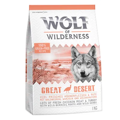 Wolf of Wilderness Great Desert, 100 % grain-free recipe, lots of fresh chicken meat & turkey with wild berries, roots and wild herbs, 1 kg