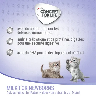 Concept for Life. Avec colostrum pour défenses immunitaires, inuline prébiotique et protéines digestes pour sécurité digestive, DHA pour développement cérébral. Milk for Newborns.