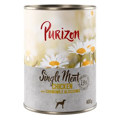 Purizon Single Meat Chicken s cvjetovima kamilice, 13% svježeg mesa, konzerva 400g. Vidljiv simbol psa.