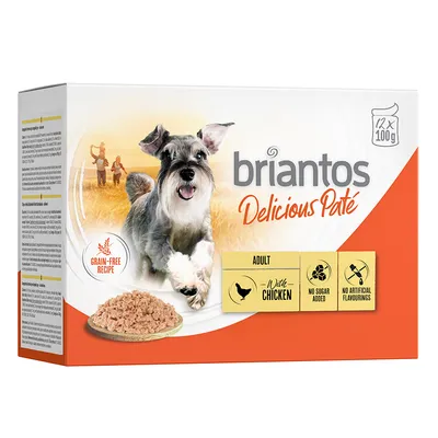 Briantos Delicious Paté, Adult, s piletinom, bez žitarica, bez dodanog šećera, bez umjetnih aroma. Pakiranje sadrži 12 x 100g.