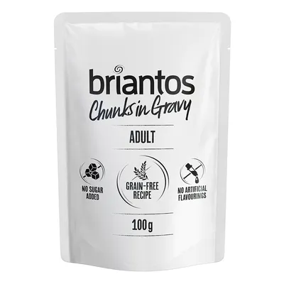 Briantos Chunks in Gravy Adult, 100 g. Utan tillsatt socker, spannmålsfritt recept, inga artificiella aromer.