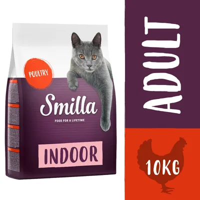 Smilla Indoor Adult Katzenfutter mit Geflügel, 10kg. Für ausgewachsene Katzen geeignet.