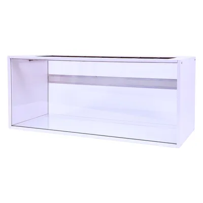 Weißes Terrarium mit Glasfront, seitlicher Belüftung und rechteckigem Design.