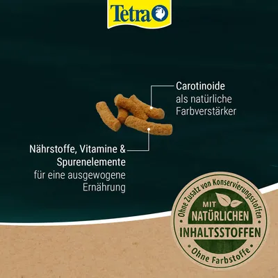 Tetra. Nährstoffe, Vitamine & Spurenelemente für eine ausgewogene Ernährung. Carotinoide als natürliche Farbverstärker. Mit natürlichen Inhaltsstoffen, ohne Konservierungsstoffe und Farbstoffe.