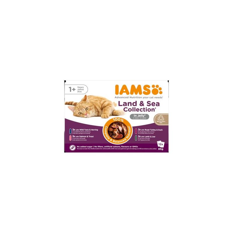 36 x 85 g + 12 x 85 g Gratis! IAMS natvoer voor katten 48 x 85 g