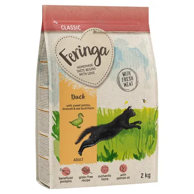Feringa Classic Adult cibo per gatti con anatra, patata dolce, broccoli e olivello spinoso. Senza cereali, con carne fresca, gusto autentico, olio di salmone. Confezione: 2 kg.