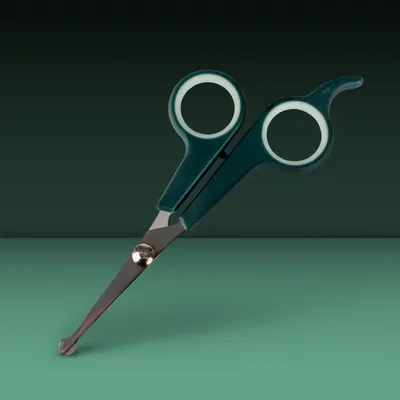Green scissors with rounded tip, suitable for precise cutting. Ergonomic handles with white inner ring.