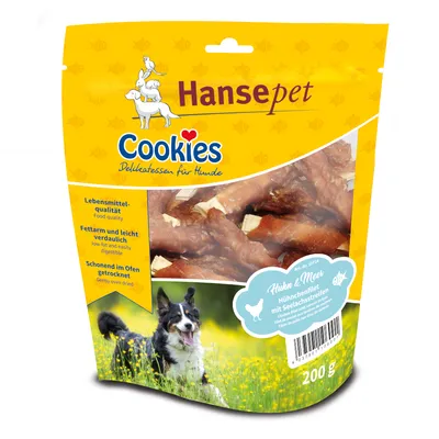 Hansepet Cookies Delikatessen für Hunde, Hühnerfilet mit Seelachsstreifen, fettarm und leicht verdaulich, schonend im Ofen getrocknet, Lebensmittelqualität, 200g.
