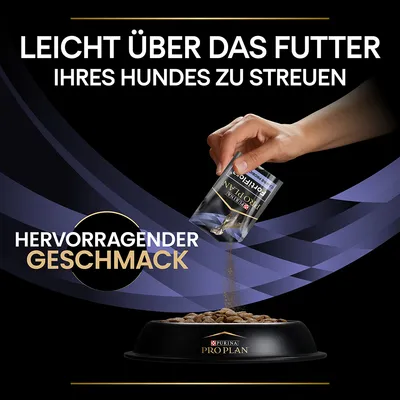 Purina Pro Plan OptiDigest Pulver leicht über das Futter Ihres Hundes zu streuen. Hervorragender Geschmack.