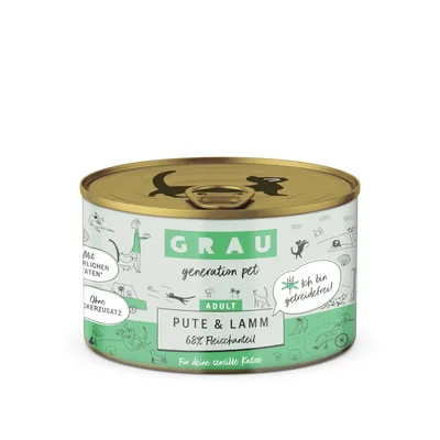 GRAU generation pet Adult kalkon & lamm, 68 % köttandel, med naturliga ingredienser, utan tillsatt socker, spannmålsfri. För känslig katt.