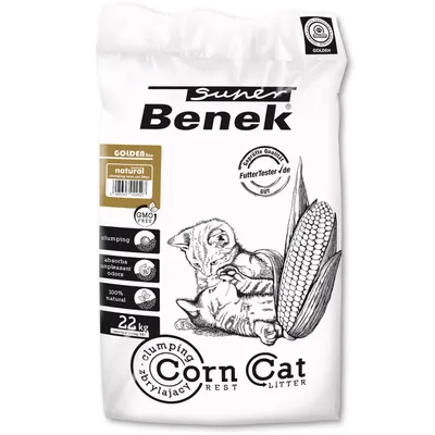 Super Benek Corn Cat Litter, hrudkující, pohlcuje nepříjemné pachy, 100% přírodní, bez GMO, certifikovaná kvalita od FutterTester.de, 22 kg.