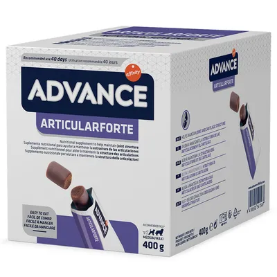 Advance ArticularForte, dodatak prehrani za podršku strukturi zglobova. Preporučena uporaba: 40 dana. Pakiranje: 400 g, za srednje i velike pse.