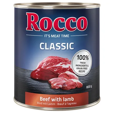 Rocco Classic Dose, Rind mit Lamm, 800g. 100% frische Zutaten und getreidefreie Rezeptur.