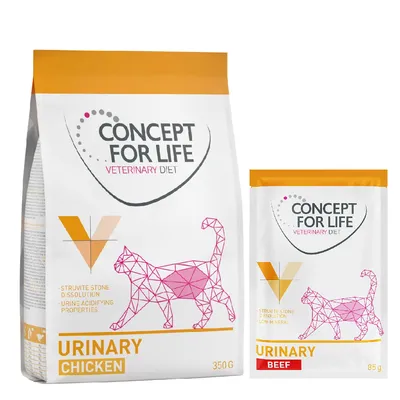 Concept for Life Veterinary Diet Urinary Katzenfutter, Sorten Huhn 350g und Rind 85g. Unterstützt Struvitsteinauflösung und Harnansäuerung.