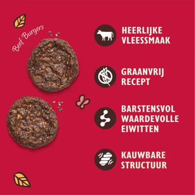 Beef Burgers. Heerlijke vleessmaak, graanvrij recept, barstensvol waardevolle eiwitten, kauwbare structuur.