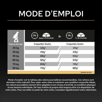 Tableau d'alimentation pour chiens : ration journalière recommandée en grammes selon le poids et le niveau d'activité, de 25 kg à 90 kg. Conseils pour l'ajustement de la ration et la santé. Tableau d'alimentation pour chiens : ration journalière recommandée en grammes selon le poids et le niveau d'activité, de 25 kg à 90 kg. Conseils pour l'ajustement de la ration et la santé.