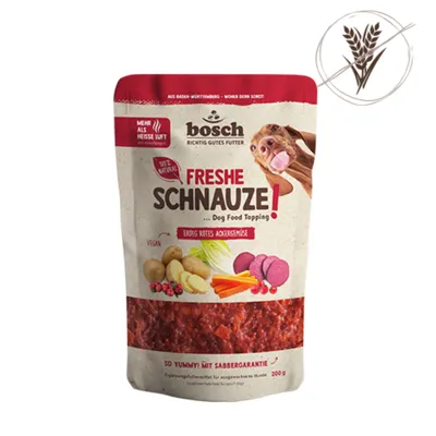 bosch FRESHE SCHNAUZE Dog Food Topping, jordnära röda rotfrukter, veganskt, 100% naturligt, glutenfritt, 200 g, kompletteringsfoder för vuxna hundar. bosch FRESHE SCHNAUZE Dog Food Topping, jordnära röda rotfrukter, veganskt, 100% naturligt, glutenfritt, 200 g, kompletteringsfoder för vuxna hundar.