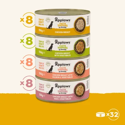 Applaws Taste Toppers Natural in Broth 32 x 156g - Chicken Selection (4 Varieties) Applaws Taste Toppers Natural in Broth 32 x 156g - Chicken Selection (4 Varieties)