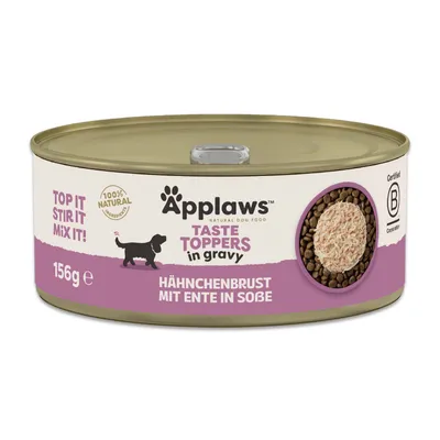 Applaws Taste Toppers Natural in Soße 12 x 156 g - Huhn und Ente Applaws Taste Toppers Natural in Soße 12 x 156 g - Huhn und Ente