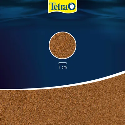Tetra. A tápszemcsék részletes nézete mérőskálával, a szemcseméret körülbelül 1 cm. Tetra. A tápszemcsék részletes nézete mérőskálával, a szemcseméret körülbelül 1 cm.