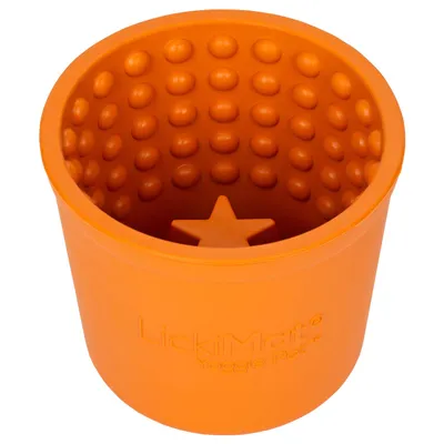 LickiMat Yoggie Pot Snack Dog Toy – Orange - 9.5 x 9 cm (Diameter x H)