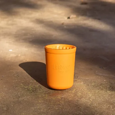 LickiMat Yoggie Pot Snack Dog Toy – Orange - 9.5 x 9 cm (Diameter x H)