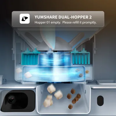Yumshare Dual-Hopper 2. Upozornění: Zásobník 01 je prázdný, prosím, co nejdříve jej doplňte. Yumshare Dual-Hopper 2. Upozornění: Zásobník 01 je prázdný, prosím, co nejdříve jej doplňte.
