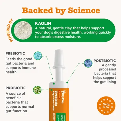 Zesty Paw Probiotic Rapid Care Paste med kaolin, prebiotika, probiotika och postbiotika. Stödjer matsmältningen och immunförsvaret. Tillverkad i EU. Zesty Paw Probiotic Rapid Care Paste med kaolin, prebiotika, probiotika och postbiotika. Stödjer matsmältningen och immunförsvaret. Tillverkad i EU.