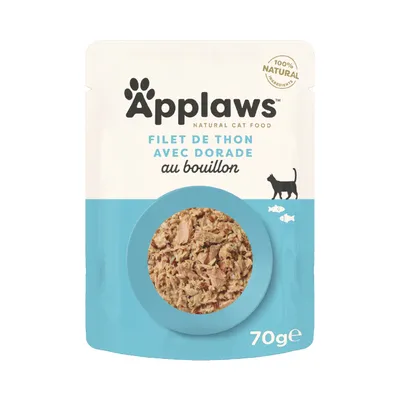 Applaws Cat Natural en bouillon 12 x 70 g - filet de thon, dorade Applaws Cat Natural en bouillon 12 x 70 g - filet de thon, dorade