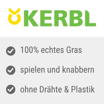 KERBL. 100% echtes Gras, spielen und knabbern, ohne Drähte & Plastik (teksti saksaksi).