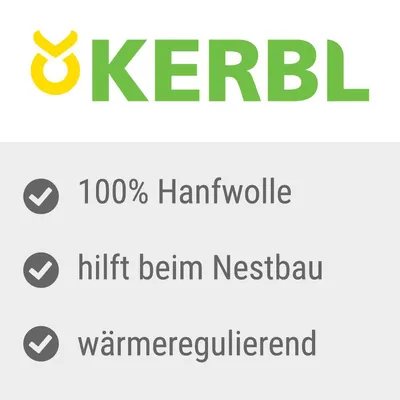 KERBL. 100% Hanfwolle, hilft beim Nestbau, wärmeregulierend (teksti saksaksi)