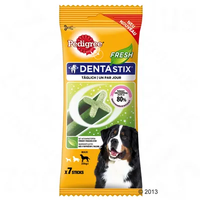 Pedigree Dentastix Fresh, täglich, reduziert Zahnsteinbildung um bis zu 80%, mit Aktivwirkstoffen für frischen Atem, Maxi 25kg+, 7 Sticks