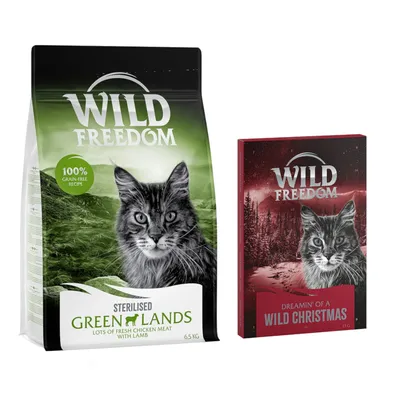 Wild Freedom Sterilised Green Lands 6,5 kg, 100% grain-free recipe, lots of fresh chicken meat with lamb. Dreamin' of a Wild Christmas 18 g.