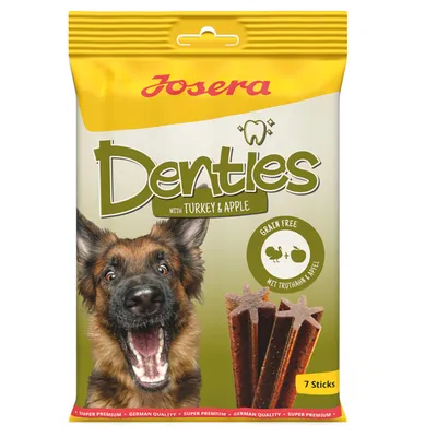 Josera Denties mit Truthahn und Apfel, getreidefrei. Packung enthält 7 Sticks. Super Premium, German Quality.