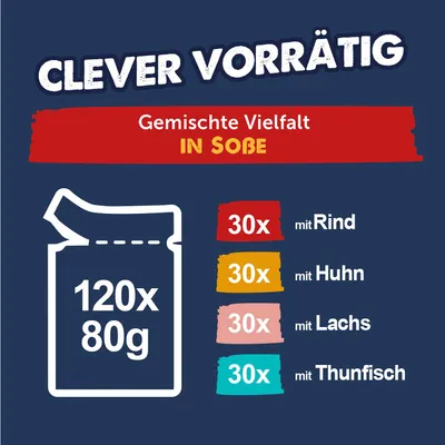 Jumbopack Felix "Tasty Shreds" Pouches 120 x 80 g - Gemischte Auswahl in Sauce