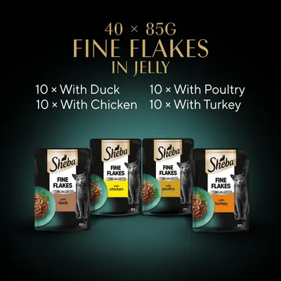 Sheba Pouches Fine Flakes in Jelly - Poultry Selection in Jelly (40 x 85g) Sheba Pouches Fine Flakes in Jelly - Poultry Selection in Jelly (40 x 85g)