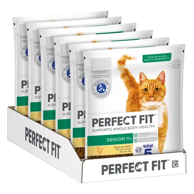 Perfect Fit Senior 11+ cibo per gatti, ricco di pollo, supporta la salute dei gatti anziani. Confezione con Total 5 Formula e ingredienti di alta qualità.