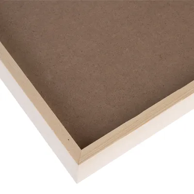 Close-up of a rectangular wooden frame with brown MDF board, suitable for pet supplies or accessories.