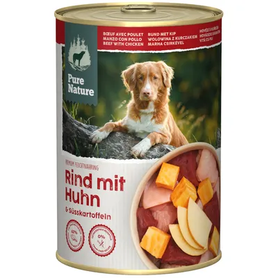 Pure Nature Premium nedves eledel marhával, csirkével és édesburgonyával, 62% hústartalom, 0% mesterséges adalék.