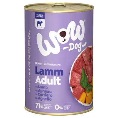 WOW Dog Premium Feuchtnahrung Lamm Adult, 71% Fleisch & Innereien, 0% Getreide & Gluten, Made in Austria.