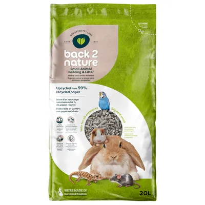 Back 2 Nature pieneläinten alusta ja kuivike, valmistettu 99 % kierrätetystä paperista, turvallinen kaikille eläimille, 20 l. Valmistettu Yhdistyneessä kuningaskunnassa.