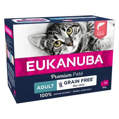 Eukanuba Premium Paté Adult, Grain Free, bohaté na lososa, 100% živočišné bílkoviny, balení 12 x 85 g.