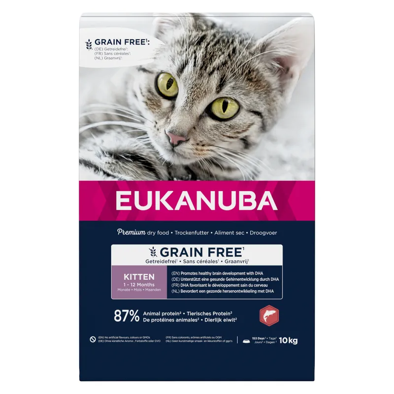 Eukanuba Kitten Grain Free rico en salmón — Gatitos - salmón - saco de 10 kg