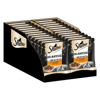 Sheba Delikatesse i gelé med kalkon à la Dinde, förpackning med flera portionspåsar.