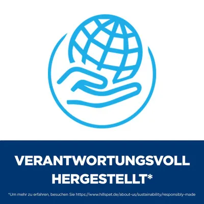 Verantwortungsvoll hergestellt. Weitere Informationen unter https://www.hillspet.de/about-us/sustainability/responsibly-made.