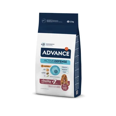 Advance Active Defense cibo per cani anziani, Vitality +7, con pollo, prebiotici, probiotici e fibre. Confezione: 12 kg.