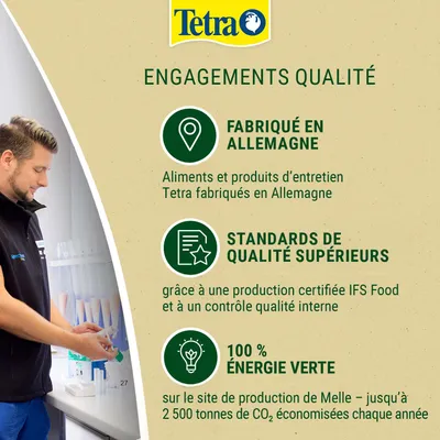 Tetra : Fabriqué en Allemagne, normes de qualité élevées grâce à la certification IFS Food, 100 % d'énergie verte sur le site de Melle, jusqu'à 2 500 tonnes de CO₂ économisées chaque année. Tetra : Fabriqué en Allemagne, normes de qualité élevées grâce à la certification IFS Food, 100 % d'énergie verte sur le site de Melle, jusqu'à 2 500 tonnes de CO₂ économisées chaque année.