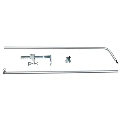 Montageset aus Metall mit zwei Stangen, Befestigungselementen und Schrauben. Geeignet für die Installation von Zubehör oder Vorrichtungen.