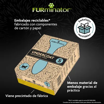 FURminator UNDERCOAT deShedding Tool S para gatos, embalaje reciclable de cartón y papel, viene precintado de fábrica. Menos material de embalaje. Embalajes reciclables.