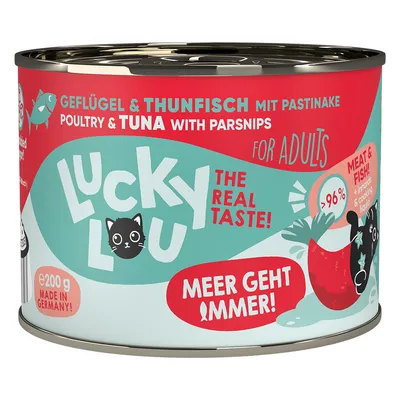Lucky Lou fågel & tonfisk med palsternacka, för vuxna, >96 % kött och fisk, 200g, Made in Germany.